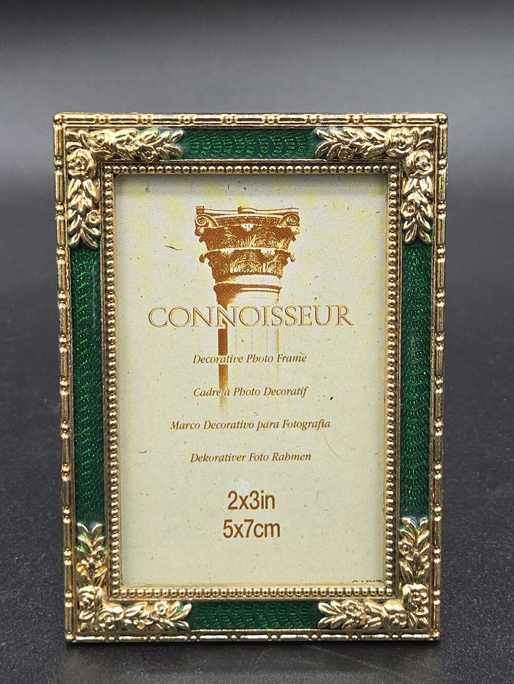Connoisseur Brass Ormolu & Green Enamel Mini Frame - 2x3 Inch